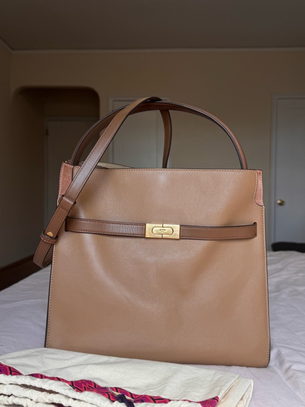 Tory Burch Tan Light Brown Lee Radziwill Leather Classic Double Bag Office Purse